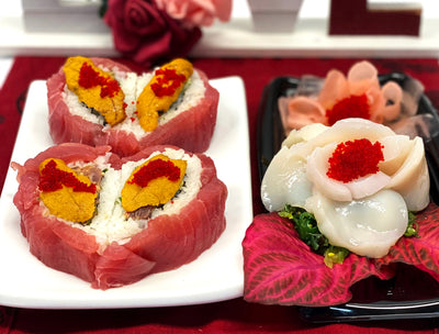 Heart Shaped Sushi & Uni with a Sea Scallop Rose