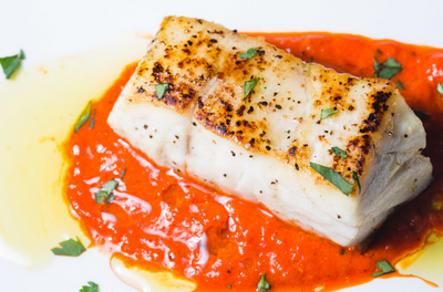White Sea Bass with Red Pepper Sauce